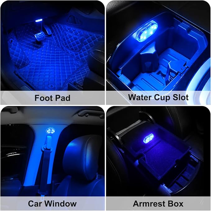 4Pcs Car LED Lights Interior Wireless, 7 Colors Interior Car Lights with 6 Bright LED Lamp Beads, Portable USB Rechargeable Car Interior Led Night Light for Car Decor - Image 5