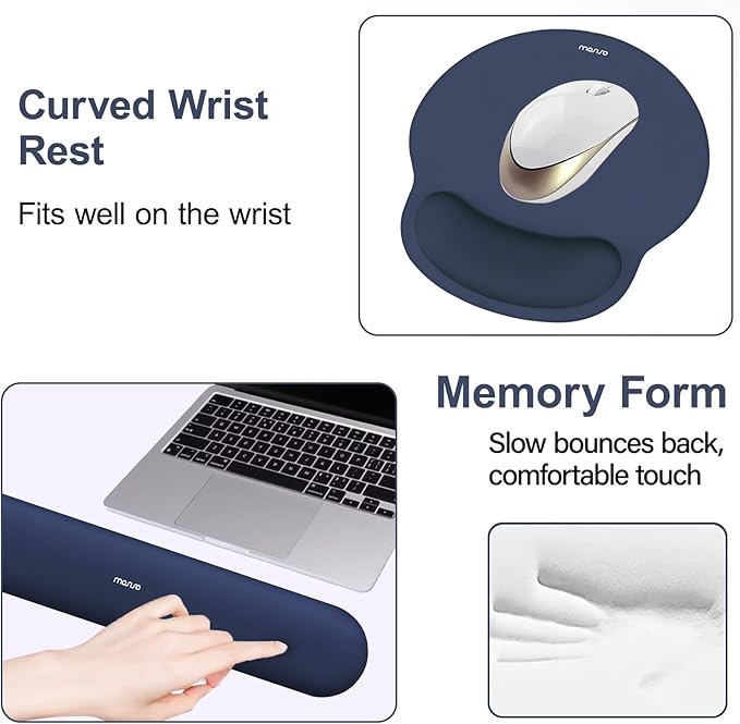 MOSISO Wrist Rest Support for Mouse Pad&Keyboard Set, Navy Blue | Circle Curved Ergonomic Mousepad Non-Slip Base Home/Office Pain Relief&Easy Typing Pad with Soft Cloth&Silicone Lining - Image 4
