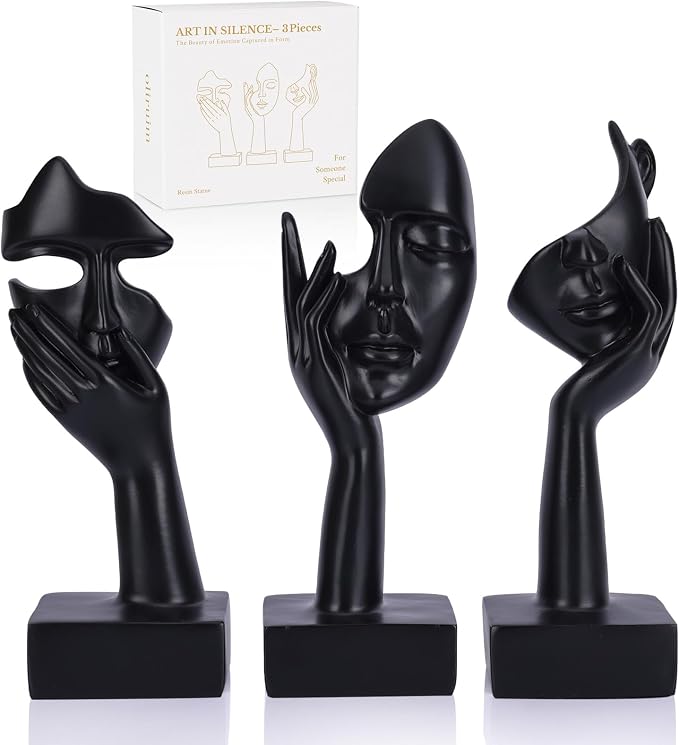 3 Pcs Thinker Large Statue Set - Black Art Abstract Home Accent Figurines for Living Room, Bedroom, Shelves, Office Desktop, Coffee Table Decor, Gift for Women (3 Pcs Black, 9") by oliruim