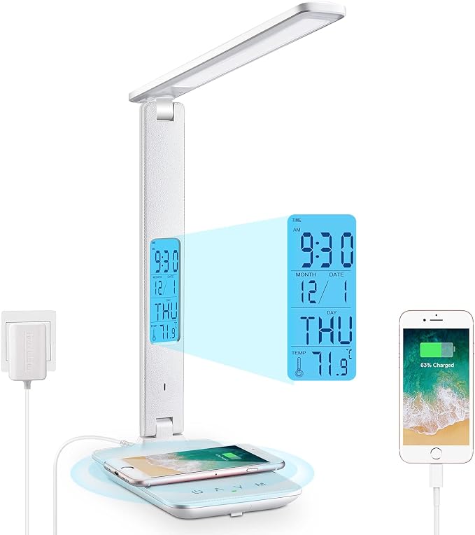 LAOPAO Desk Lamp with Wireless Charger: USB Charging Port, Table Lamp with Clock, Desk Lamps for Home Office College Dorm Room Essentials by LAOPAOInc-TheUSA
