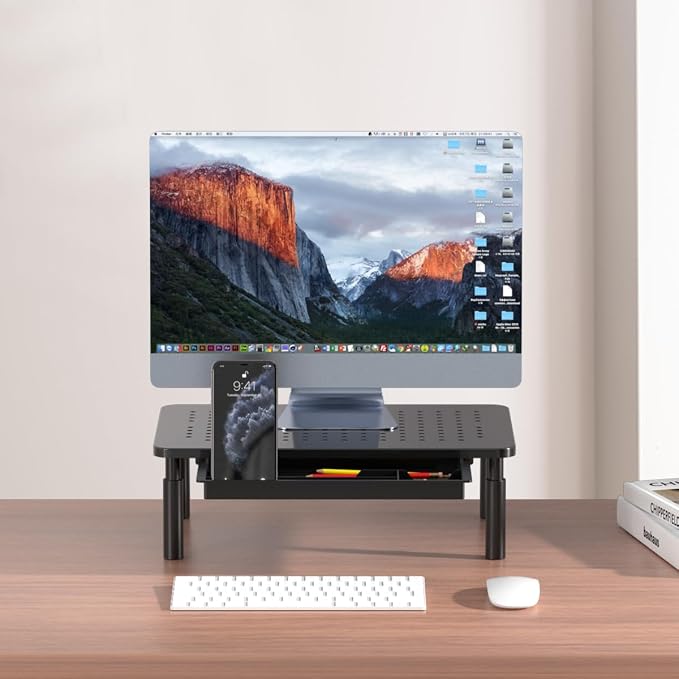 suptek Computer Monitor Stand Riser with Drawer,Monitor Riser for Laptop, Printer, Notebook and All Flat Screen TV Display with Vented Platform,3 Height Adjustable Laptop Riser,1 Pack,Black - Image 7