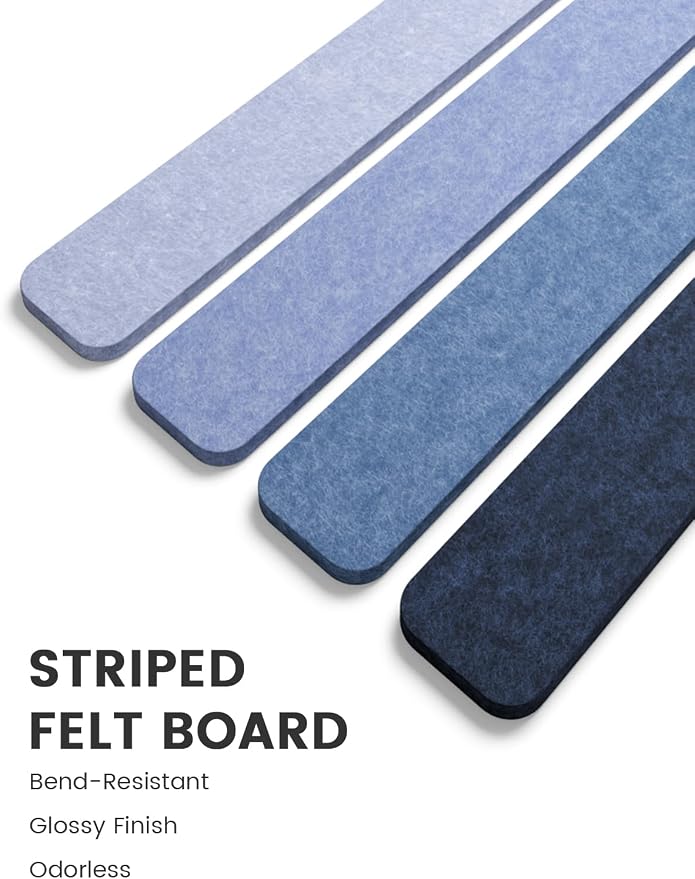 Fluxynara 13" x 2" Felt Wall Panels, Denim Mist | 5-Pack Cork Board Alternative with 35 Push Pins, Adhesive Mounting for Bedroom Door or Home Office - Image 3