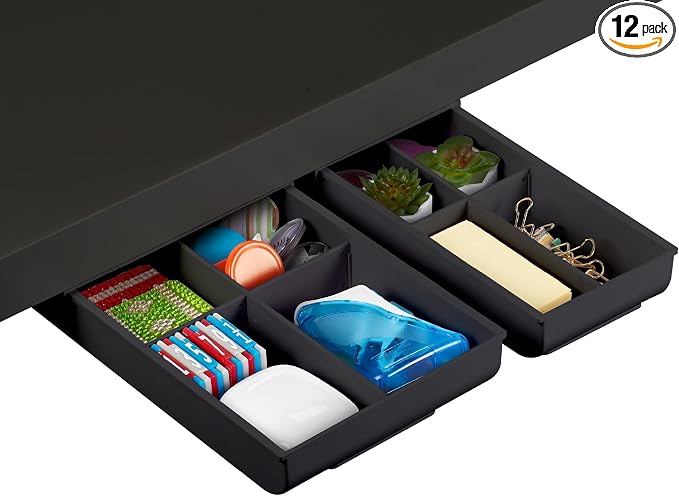 Bostitch Konnect Under Desk Drawer,Self-Adhesive Slide Out Storage Organizer with 4 Customizable Dividers,2 Count (Pack of 6) by BostitchOfficeProducts
