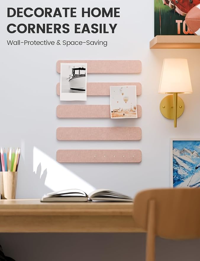 Fluxynara 13" x 2" Felt Wall Panels, Pink | 5-Pack Cork Board Alternative with 35 Push Pins, Adhesive Mounting for Bedroom Door or Home Office - Image 4