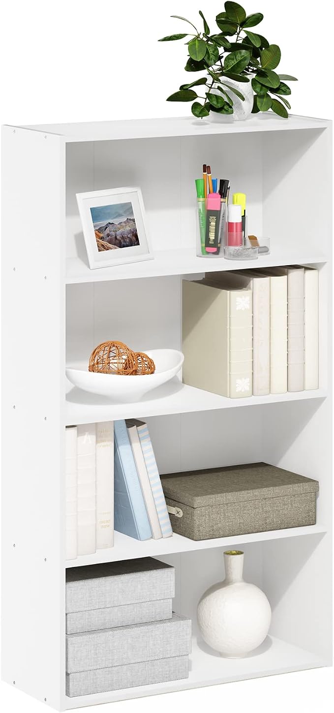 Furinno PASIR Book Shelf, 4-Tier Bookshelf, Bookcase with Open Shelf, 9.4 x 23.6 x 41.7, for Living Room, Bedroom, Home Office, White by Furinno-FitsYourSpaceFitsYourBudget
