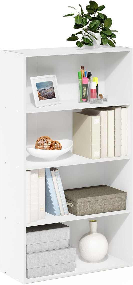 Furinno PASIR Book Shelf, 4-Tier Bookshelf, Bookcase with Open Shelf, 9.4 x 23.6 x 41.7, for Living Room, Bedroom, Home Office, White by Furinno-FitsYourSpaceFitsYourBudget