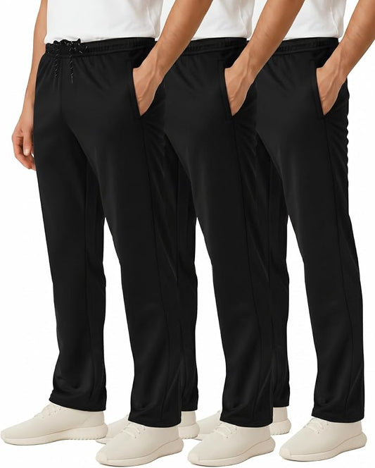 3 Pack Men's Mesh Open Bottom Sweatpants Active Athletic Workout Gym Pocket | Available in Big & Tall, Uncuffed, Elastic Waistband, Drawstring, Straight Leg, Running, Jogging, Exercise, Training, Sports by RealEssentials