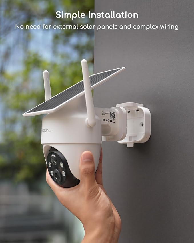 COOAU Solar Security Cameras Wireless Outdoor – Low-Light Rechargeable​​, Easy to Install, 2K 360° Cameras for Home Security, Surveillance Cam with AI Smart Detection, Color Night Vision,IP66, Alexa - Image 3