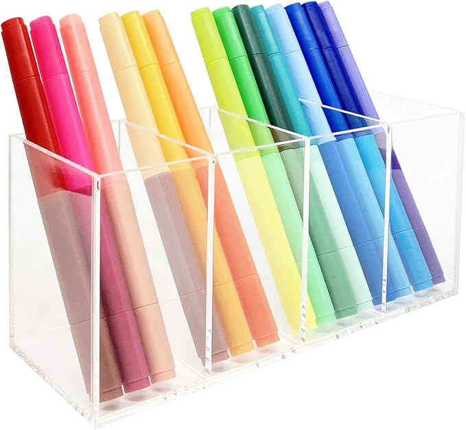 HSYMQ Acrylic Pen Holder 4 Compartments Clear Pencil Holder Organizer Makeup Brush Holder - Image 7