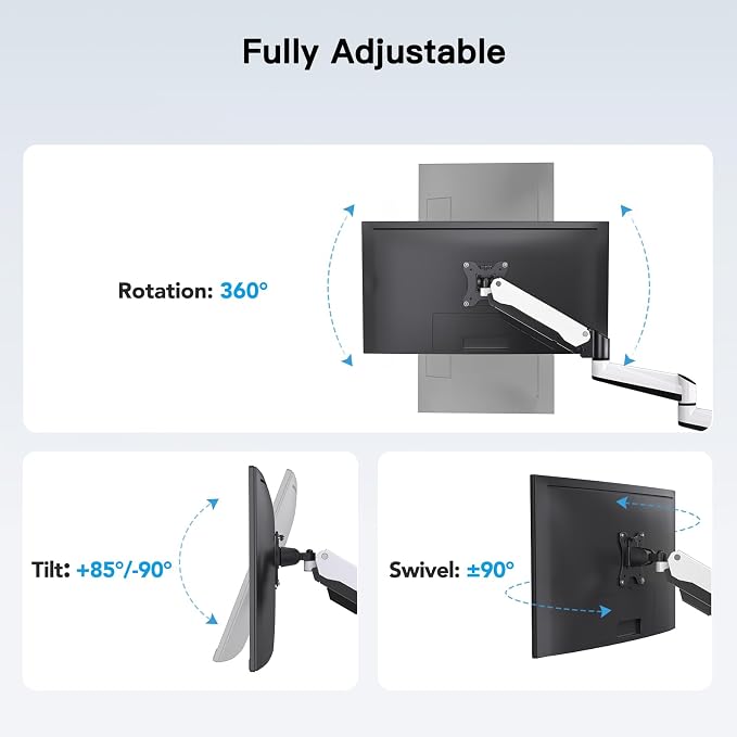 HUANUO Triple Monitor Stand - Full Motion Articulating Monitor Mount Fit Three 17 to 32 inch LCD Computer Screens with Clamp, Grommet Kit - Image 4