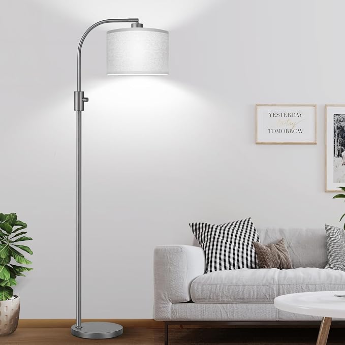 Nintiue Upgraded Modern Arc Dimmable Tall Standing Floor Lamp with Gray Shade, 1200 Lumens LED Bulb Included, for Living & Reading Room, Bedroom, Office & Nursery, Gray - Image 5