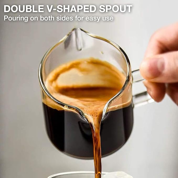 Qipecedm Espresso Cups Set of 2, 4 OZ Double Spouts Cups, Shot Glasses, Milk Cup with Handle, Clear Glass, Espresso Accessories for Machine, Small - Image 4