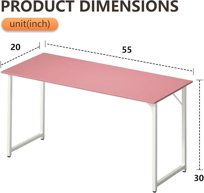 BestOffice Computer Desk,Home Office Desk, Modern Simple Style for Home Office Study Writing (Pink, 55 Inch) - Image 3