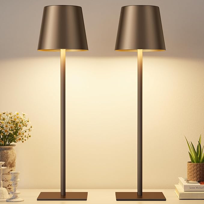 Kakanuo Brown Cordless Rechargeable Table Lamp, 2 Pack Portable Desk Lamp with 5000mAh Battery, Touch Control Stepless Dimming, for Dining, Outdoor Camping, Coffee Shop - Image 6