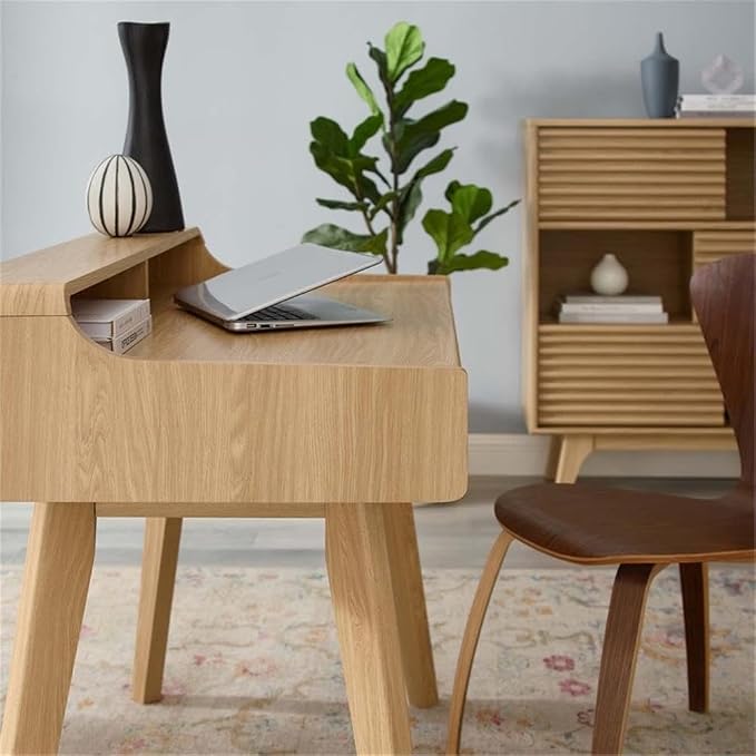 Modway Render Mid-Century Modern Office, Writing Desk, Oak - Image 7