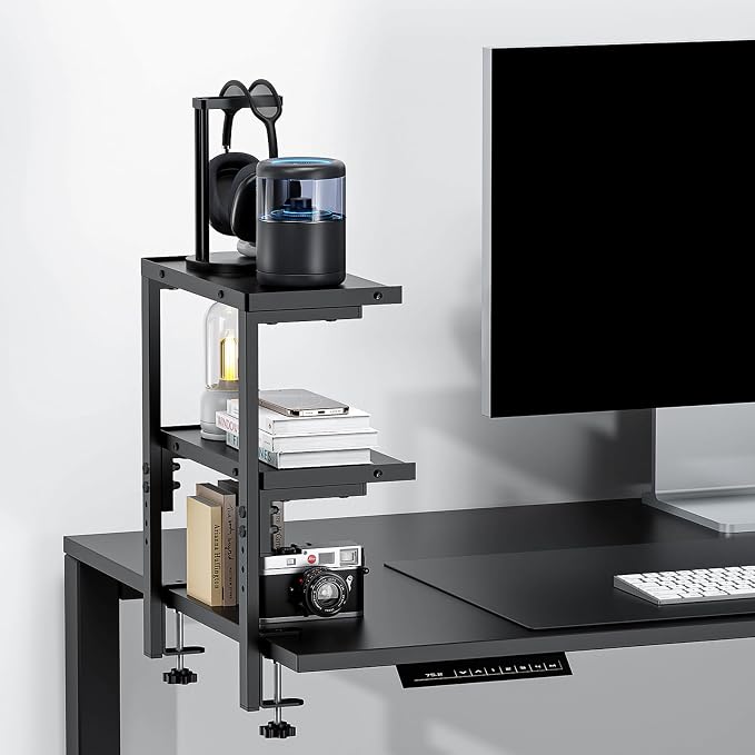 2-Tier Desk Shelf | Desk Organization Expandable Clamp on Desk Shelf Desktop Accessories for Offices and Game Rooms (Black) - Image 4