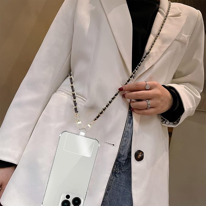 Phone Crossbody Chain Cell Phone Lanyard,Universal Leather+Metal Shouder Strap with Phone Tether Patches (B) - Image 5