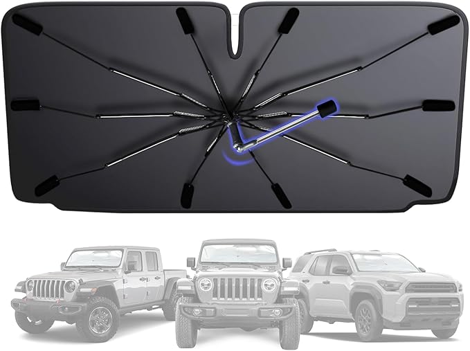 [2025 Upgraded] Windshield Sun Shade Umbrella - Foldable Car Sunshade for Jeep Wrangler/Gladiator, for Toyota 4Runner/Land Cruiser, Front Window Sun Shade UV Block & Heat Shield(Small-55"x23") by MakeLifeBetter