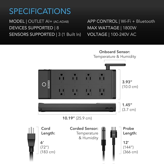AC Infinity Outlet AI+, Environment Controller, Smart WiFi Power Strip, Dual-Zone Temperature Humidity, Individual Control 8 Plugs, AI Targeting, Thermostat Greenhouse Aquarium Terrarium Home, 1800W - Image 7