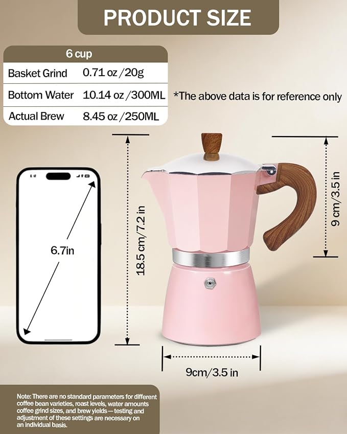 Coffee Maker Stovetop Espresso Maker 6 Cup Aluminum Moka Pot Percolator 10oz 300ml Easy Brewing for Electric Ceramic Stoves Home Camping Italian Cuban Café Classic Pink - Image 2