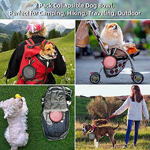 Kytely Large Collapsible Dog Bowls 2 Pack, 34oz Foldable Dog Travel Bowl, Portable Pet Water Food Bowl with Clasp, Pet Cat Feeding Cup Dish for Traveling, Walking, Hiking (Pink+Grey) - Image 2