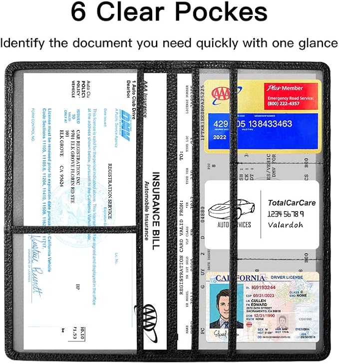 Valardoh Premium Car Registration and Insurance Card Holder, Car Document Holder for Cards, Driver License & other Essential Documents (Black) - Image 2