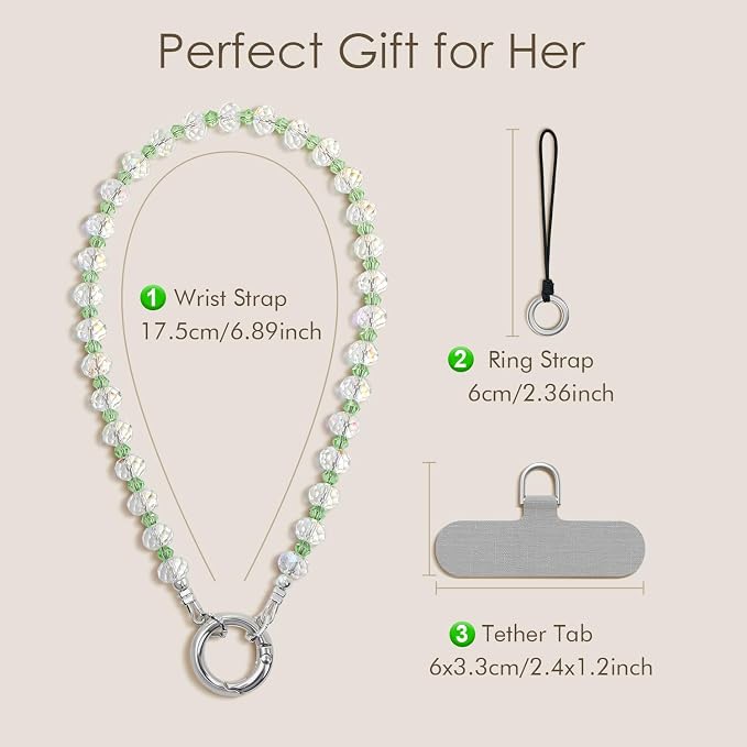 SURPHY Phone Charm, Handmade Beaded Phone Wrist Strap with Tether Tab | Phone Charm Strap, Phone Chain with Premium Metal Buckle, Wrist Strap Fits Cellphone Cases, Wallets, Bags, Keys - Image 2