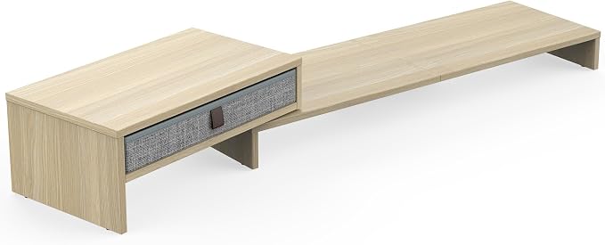Fenge Computer Monitor Riser Stand with Drawer for 2 or 3 Monitors ,Adjustable Length and Angle Desktop Laptop Stand,Office Organizer,Printer,Oak - Image 8