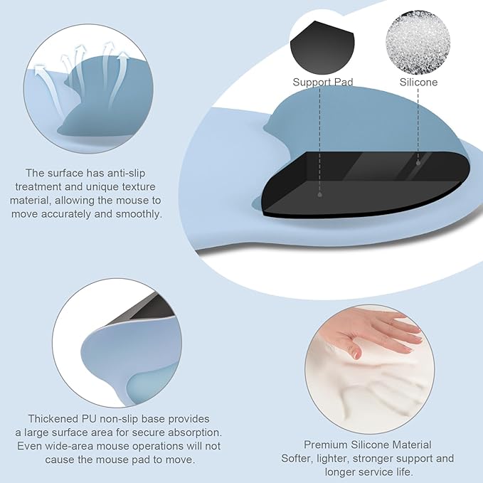 MOSISO Wrist Rest Support for Mouse Pad&Keyboard Set, Air Blue | Circle Curved Ergonomic Mousepad Non-Slip Base Home/Office Pain Relief&Easy Typing Pad with Soft Cloth&Silicone Lining - Image 2