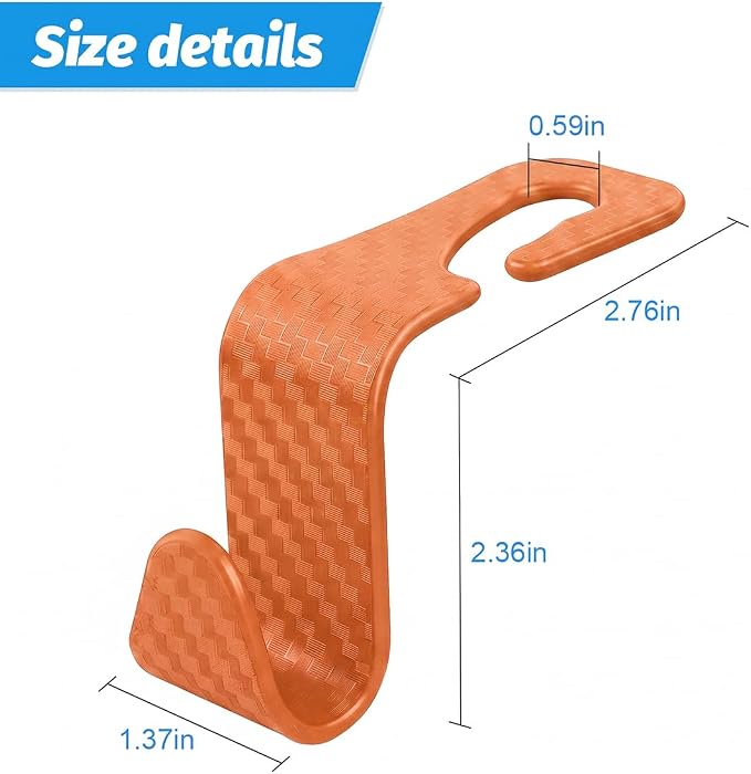 4PCS Car Seat Headrest Hooks, Auto Back Seat Hanger Holder, Durable Stylish Vehicle Organizer Universal Car Interior Accessories, Storage Hooks for Purses, Bags, Clothes (Carbon Fiber/Orange) - Image 2