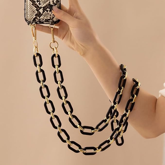 Phone Crossbody Chain Cell Phone Lanyard,Acrylic Shouder Strap Universal Cellphone Chain Strap with Tether Patches Compatible with Most Phones Bag Purse (T) - Image 2