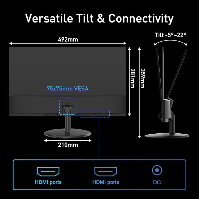 SANSUI 22 Inch 120Hz Monitor, FHD Computer Monitor 4000:1 Contrast Ratio with Adaptive Sync, HDR 100% sRGB, HDMI x 2, VESA Mount, Eye Care for Home/Office (ES-22X3AH, One HDMI Cable Included). - Image 7