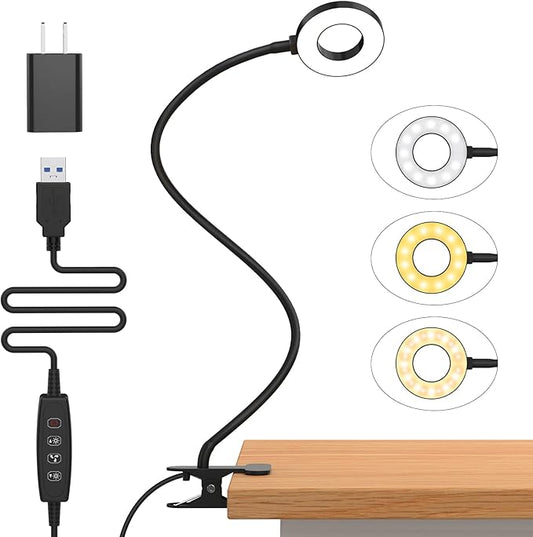 iZELL Desk Lamp, LED Reading Light with Clamp, 3 Color Modes & 10 Brightness Flexible Arm Book Light for Kids Reading Book in Bed at Night Clip on Table, Computer, Zoom Meetings - 27.6‘’ Black by iZell