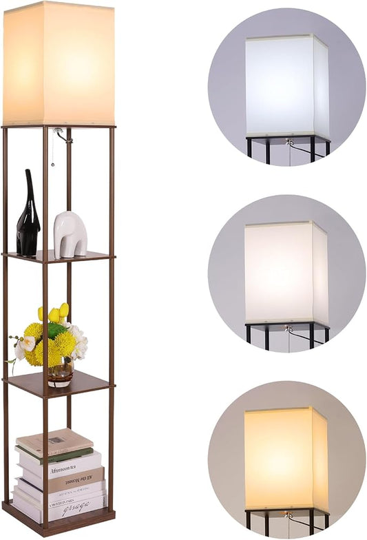 Gupuzm Floor Lamp with Shelves, Modern Square Standing Lamp with 3 Color Temperature Bulb, Corner Display Bookshelf Lamp for Living Room, Bedroom and Office (Brown-9) by GUPUZMproducesandsellslamp