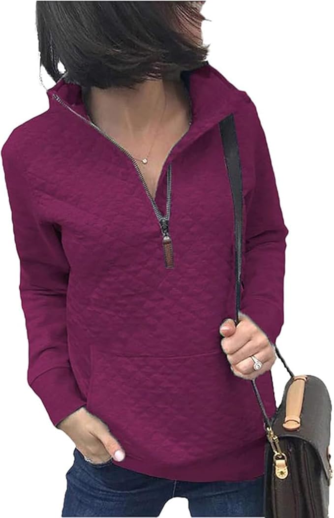BTFBM Women Fashion Quilted Pattern Lightweight Zipper Long Sleeve Plain Casual Ladies Sweatshirts Pullovers Shirts Tops by BTFBM