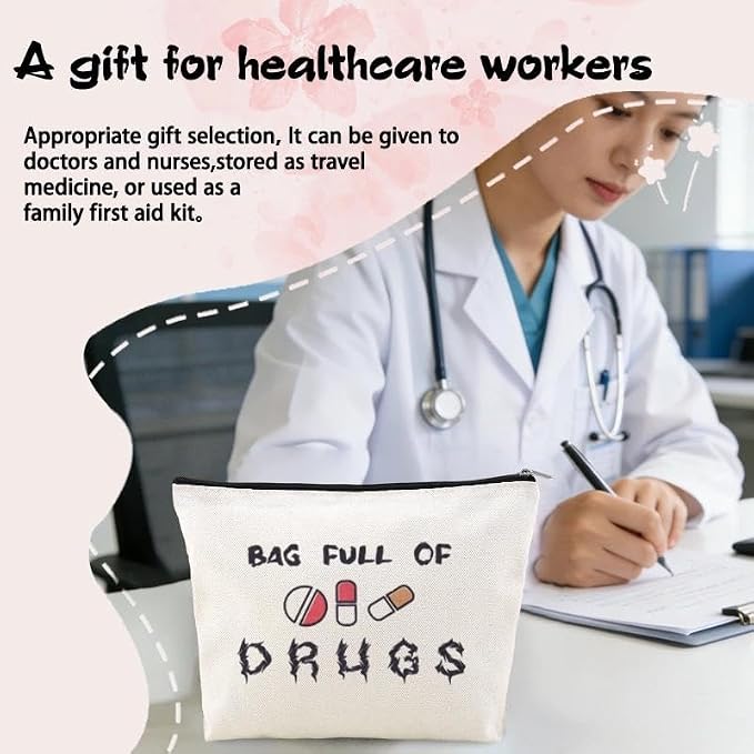 Travel Medicine Bag for Family Pharmacist Nurse Practitioner Gifts for Women Funny Meds Pouch Dental Medical Physician Assistant Makeup Bag Canvas Medication Carrying Pouch Emergency Pouch for School - Image 3