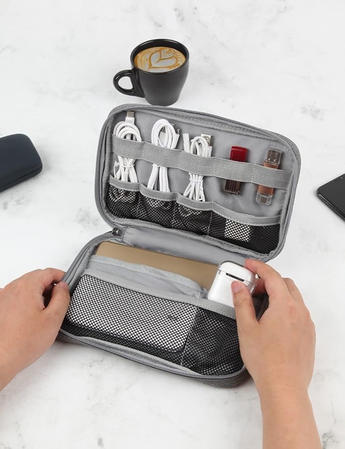 GOX Cable Organizer Pouch – Case for Chargers and Cords, Cord Organizer Travel Black, Small Cable Organizer Bag for Earbuds & Tech Accessories(Grey-Large) - Image 3
