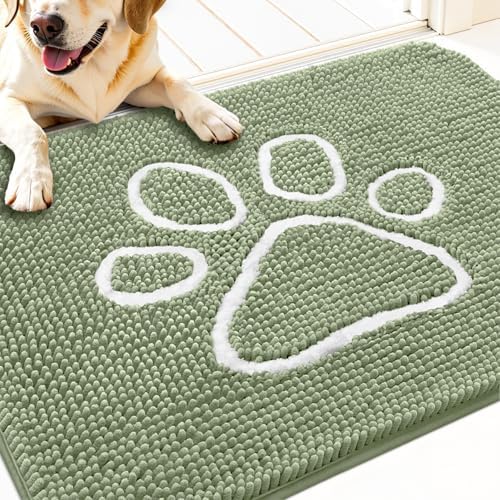 OLANLY Dog Door Mat for Muddy Paws 32x20, Paw Print Design Chenille Mud Mat by OLANLY