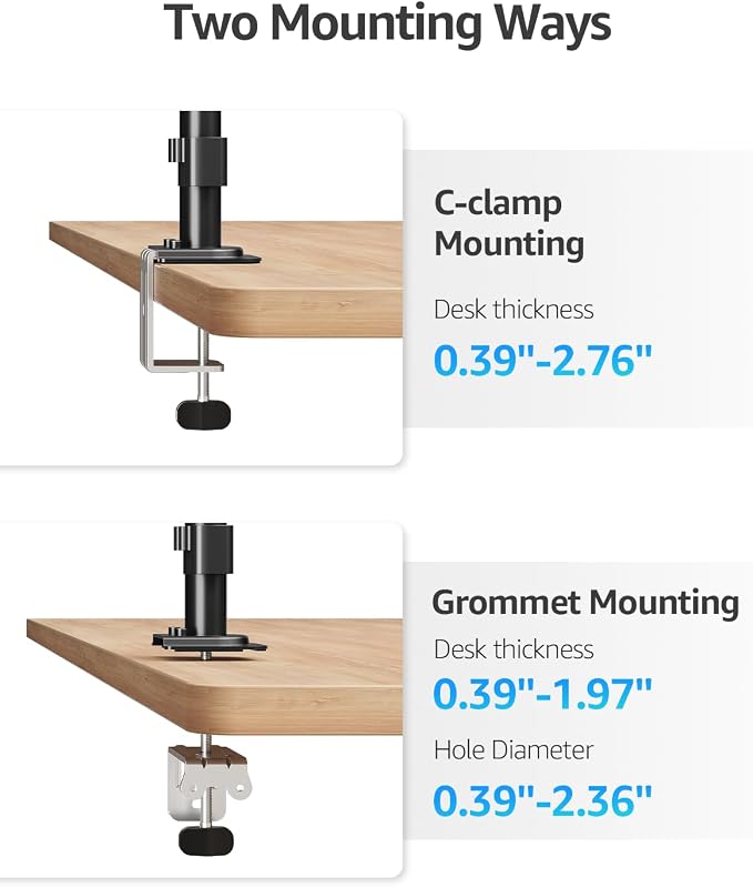 MOUNTUP Dual Monitor Desk Mount, Max 32 Inch up to 17.6lbs, Fully Adjustable Dual Monitor Arm for 2 LCD Screens, Double Monitor Stand with C-Clamp and Grommet Base - Image 7