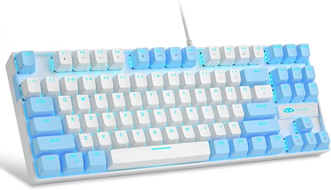 MageGee 75% Mechanical Gaming Keyboard, Red Switch, LED Blue Backlit, 87 Keys Compact TKL Wired Keyboards for Windows Laptop PC Gamer - White/Blue by MageGee