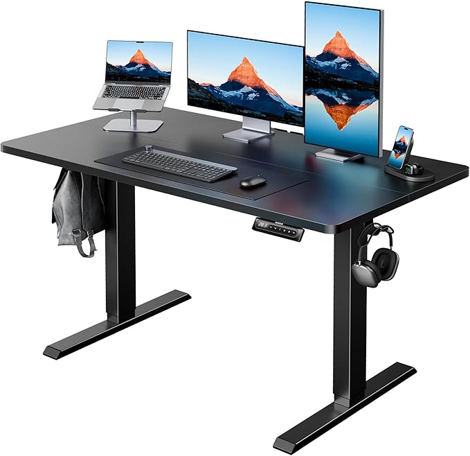HUANUO Electric Standing Desk,47" x 28" Height Adjustable Desk, 4 Memory Height Settings, Sit to Stand Up Desk for Home Office, with Headphone Hook, Cable Manager, Black by HUANUO