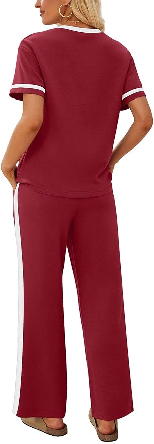 Sampeel 2 Piece Sets for Women Matching Sets Summer Outfits Resort Wear Short Sleeve Lounge Set Wide Leg Pants with Pockets - Image 5