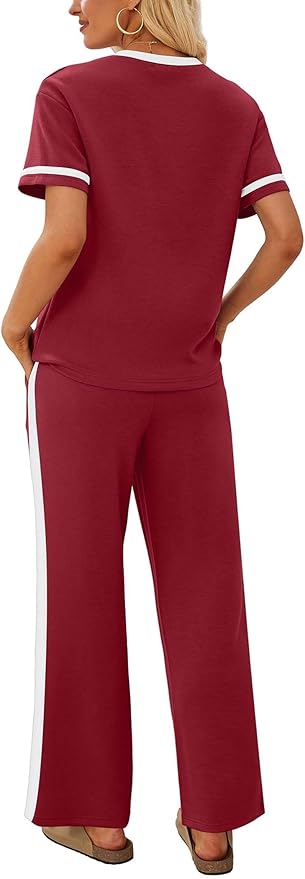 Sampeel 2 Piece Sets for Women Matching Sets Summer Outfits Resort Wear Short Sleeve Lounge Set Wide Leg Pants with Pockets - Image 5