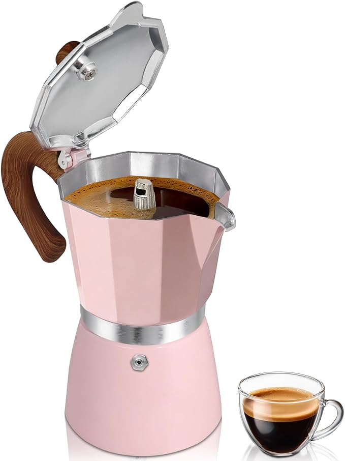 Coffee Maker Stovetop Espresso Maker 9 Cup Aluminum Moka Pot Percolator 15oz 450ml Easy Brewing for Electric Ceramic Stoves Home Camping Italian Cuban Café Classic Pink by Unknown