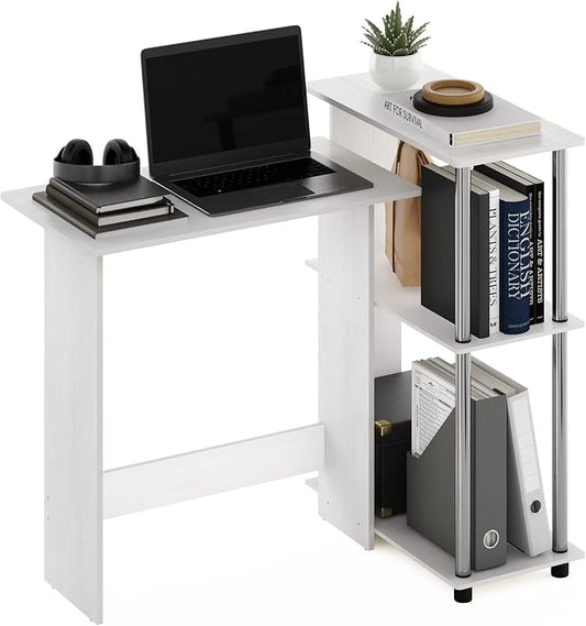Furinno Abbott Corner Computer Desk with Bookshelf, White Oak/Chrome by Furinno-FitsYourSpaceFitsYourBudget