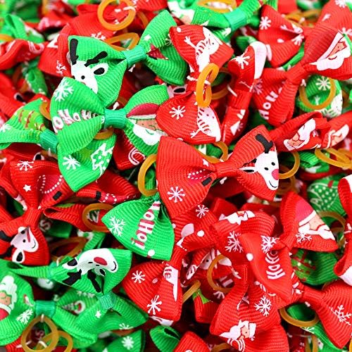 20Pcs/10 Pairs Christmas Snowflkes Snowman Pattern Yorkie Dog Puppy Hair Bows with Rubber Bands Hair Accessories Bow Pet Grooming Cute Small Hair Bowknot Gifts (Snowflakes) - Image 3