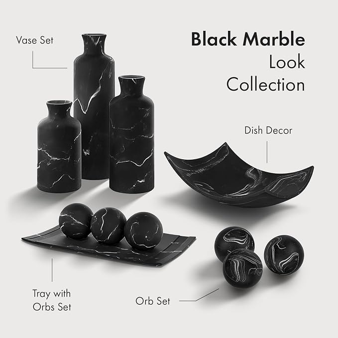 Creative Scents Black Marble Look 3pc Vase Set – Boho Vases for Decor, Modern Vases for Holding Pampas Grass, Dried/Fresh Flowers, Vases for Living Room - Kitchen, Bedroom, Office, Shelf Decor - Image 9