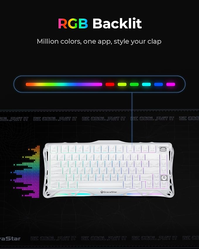 GravaStar Mercury K1 75% Wireless Mechanical Gaming Keyboard RGB Backlit | Gasket Mount, Hot Swappable Linear Switches, Creamy Sound Keyboard, 2.4GHz/USB-C/Bluetooth 5.0, for Win/Mac【Opaline White】 - Image 4