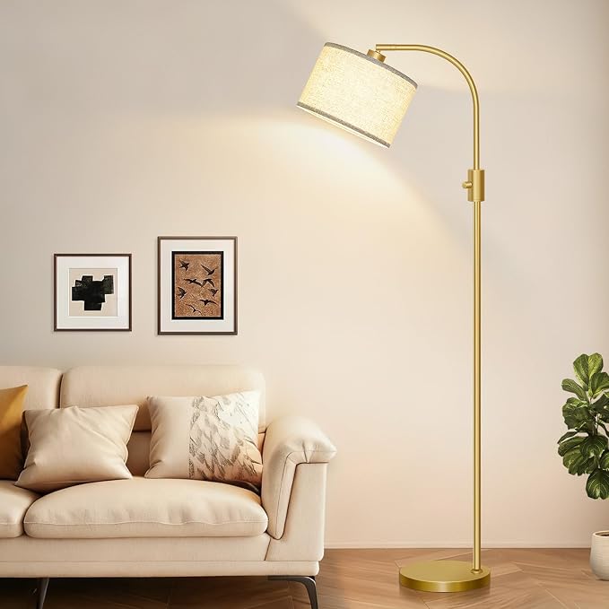 Nintiue Upgraded Modern Arc Dimmable Tall Standing Floor Lamp with Linen Shade, 1200 Lumens LED Bulb Included, for Living & Reading Room, Bedroom, Office & Nursery, Gold - Image 8