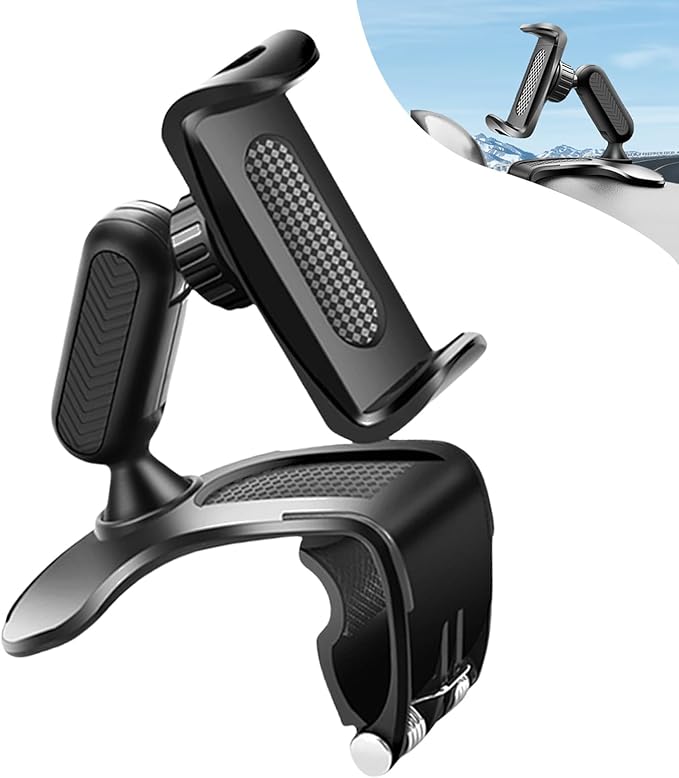 Car Phone Holder Mount, 360 Degree Rotation Car Dashboard Phone Holder, Universal Anti-Shake Dash Steering Wheel Cellphone Clamp Mount Stand for 4-7 Inch Smartphones (Black) by Unknown